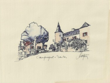 Zeichnungen mit dem Titel "Village de Campsegr…" von André Colpin, Original-Kunstwerk, Tinte