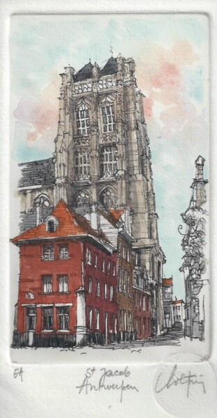 Prenten & gravures getiteld "Antwerpen - Sint Ja…" door André Colpin, Origineel Kunstwerk, Ets