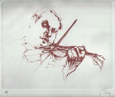 Printmaking titled "Violoniste 2 gravé…" by André Colpin, Original Artwork, Etching