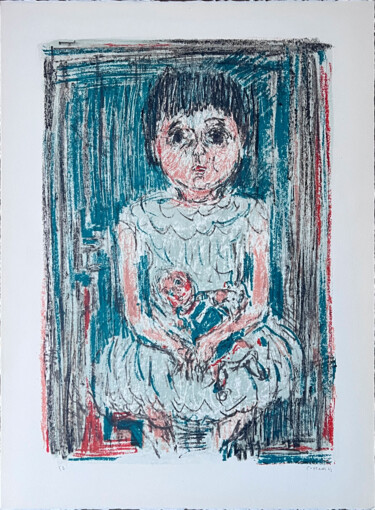 Printmaking titled ""Sophie et sa poupé…" by André Cottavoz, Original Artwork, Lithography