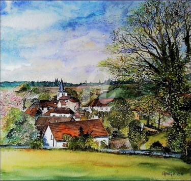 Painting titled "village-de-st-Paul-…" by André Farnier, Original Artwork, Watercolor