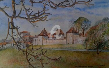 Peinture intitulée "Village de lusignac" par André Farnier, Œuvre d'art originale, Aquarelle
