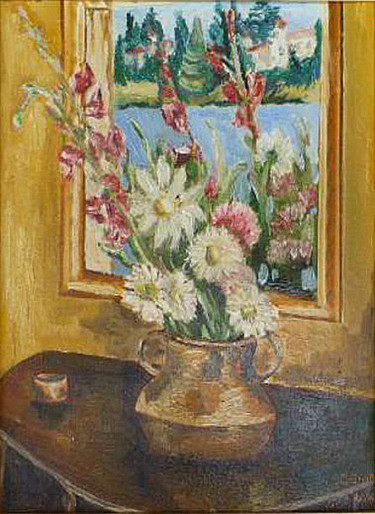 Painting titled "fleur-le-miroir-toi…" by André Goinaud, Original Artwork, Oil