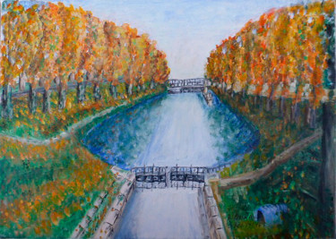 Painting titled "Les Platanes" by André Goinaud, Original Artwork, Oil
