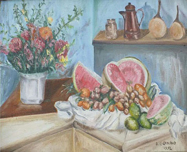 Painting titled "Pasteque" by André Goinaud, Original Artwork, Oil