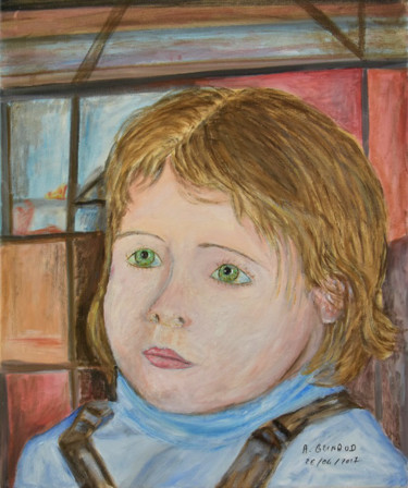 Painting titled "regard-d-enfant-120…" by André Goinaud, Original Artwork, Oil