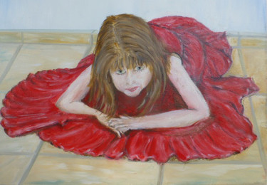 Картина под названием "la robe rouge" - André Goinaud, Подлинное произведение искусства, Масло