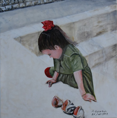 Malerei mit dem Titel "Petite fille aux co…" von André Goinaud, Original-Kunstwerk, Öl