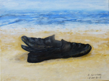 Painting titled "Mocassin" by André Goinaud, Original Artwork, Oil Mounted on Wood Stretcher frame