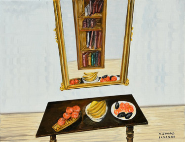 Painting titled "fruits de saison" by André Goinaud, Original Artwork, Oil Mounted on Wood Stretcher frame