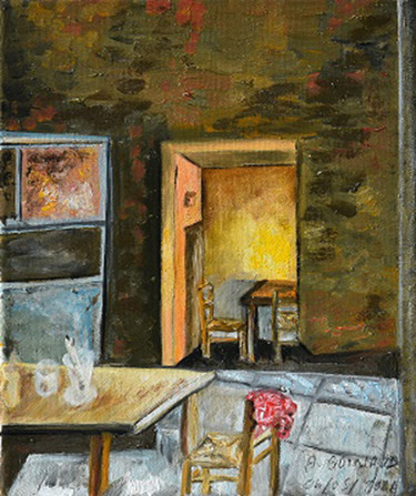 제목이 "la table"인 미술작품 André Goinaud로, 원작, 기름 나무 들것 프레임에 장착됨