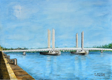 Painting titled "Pont Jacques  CHABA…" by André Goinaud, Original Artwork, Oil Mounted on Wood Stretcher frame