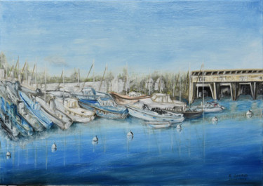 Painting titled "port de plaisance d…" by André Goinaud, Original Artwork, Oil Mounted on Wood Stretcher frame