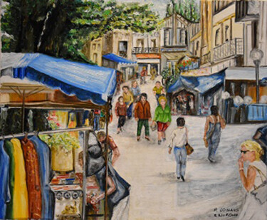 Schilderij getiteld ""le marché"  Barbot…" door André Goinaud, Origineel Kunstwerk, Olie