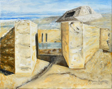 Painting titled "Bunker littoral Atl…" by André Goinaud, Original Artwork, Oil Mounted on Wood Stretcher frame