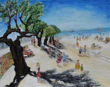 Painting titled "Arcachon 33120 prom…" by André Goinaud, Original Artwork, Oil Mounted on Wood Stretcher frame