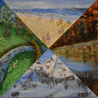 Картина под названием "4 Saisons" - André Goinaud, Подлинное произведение искусства, Масло Установлен на Деревянная рама для…