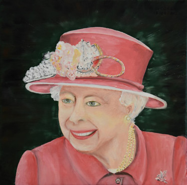 Painting titled ""Elisabeth II"..." by André Goinaud, Original Artwork, Oil Mounted on Wood Stretcher frame