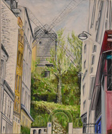 Картина под названием "Moulin de la Galett…" - André Goinaud, Подлинное произведение искусства, Масло Установлен на Деревянн…