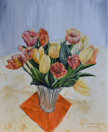 Painting titled "Les Tulipes" by André Goinaud, Original Artwork, Oil