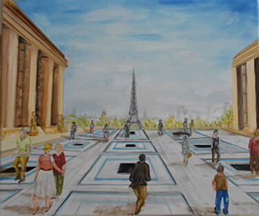 Schilderij getiteld "Esplanade du Trocad…" door André Goinaud, Origineel Kunstwerk, Olie