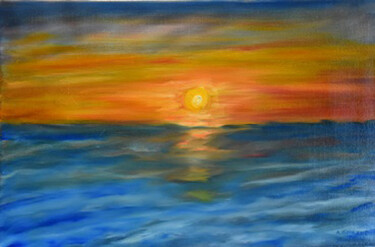 Painting titled "coucher de soleil s…" by André Goinaud, Original Artwork, Oil Mounted on Wood Stretcher frame
