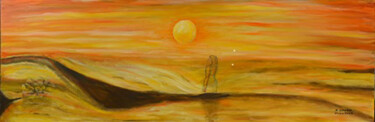 Painting titled "Coucher de soleil d…" by André Goinaud, Original Artwork, Oil Mounted on Wood Stretcher frame