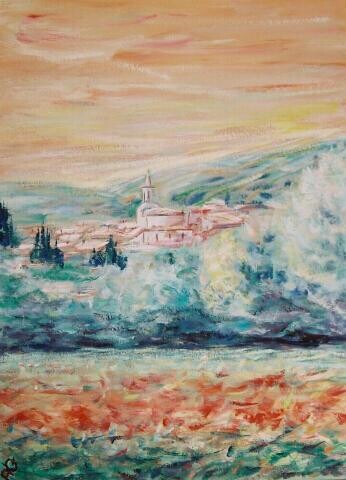 Peinture intitulée "village aux couleur…" par André Gueydon, Œuvre d'art originale, Huile