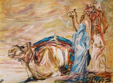 Peinture intitulée "la caravane se pose" par André Gueydon, Œuvre d'art originale, Huile