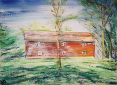 Painting titled "la grange" by André Gueydon, Original Artwork, Oil