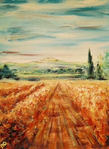 Painting titled "vignoble d'automne" by André Gueydon, Original Artwork, Oil