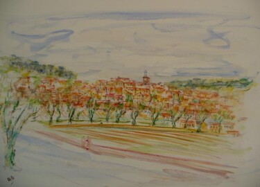 Peinture intitulée "village provençal c…" par André Gueydon, Œuvre d'art originale, Huile