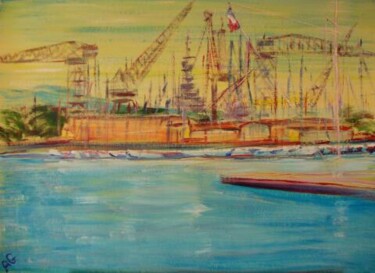 Peinture intitulée "chantier maritime d…" par André Gueydon, Œuvre d'art originale, Huile