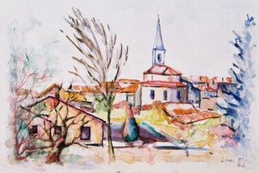 Painting titled "village de provence" by André Gueydon, Original Artwork, Oil