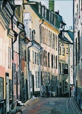 Peinture intitulée "stockholm rue de la…" par André Gueydon, Œuvre d'art originale, Huile