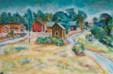 Painting titled "ferme" by André Gueydon, Original Artwork, Oil