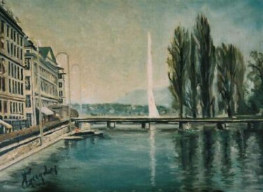 Pittura intitolato "Genève le lac Léman" da André Gueydon, Opera d'arte originale, Olio