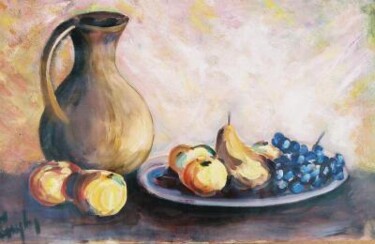 Painting titled "pot et l'assiette d…" by André Gueydon, Original Artwork, Oil