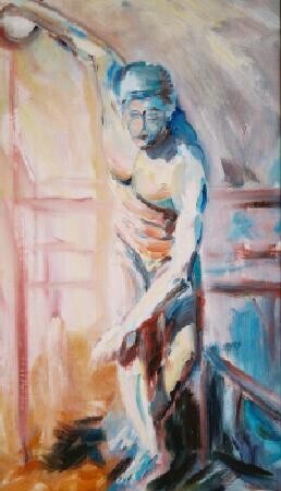 Painting titled "le discobole" by André Gueydon, Original Artwork, Oil