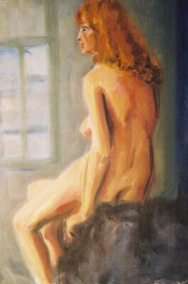 Peinture intitulée "nue à la fenêtre" par André Gueydon, Œuvre d'art originale
