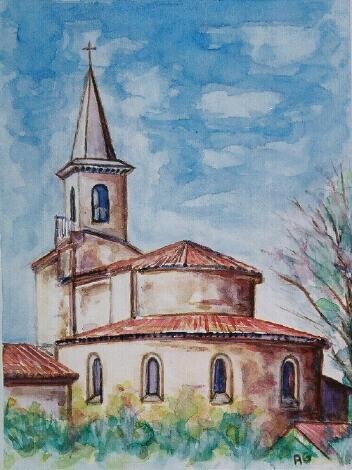 Peinture intitulée "l'église de lirac d…" par André Gueydon, Œuvre d'art originale, Huile