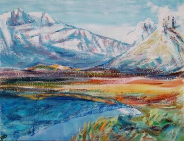 Painting titled "lac de montagne" by André Gueydon, Original Artwork, Oil