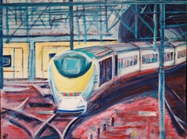 Painting titled "l'eurostar sort du…" by André Gueydon, Original Artwork, Oil