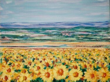 Painting titled "les tournesols" by André Gueydon, Original Artwork, Oil