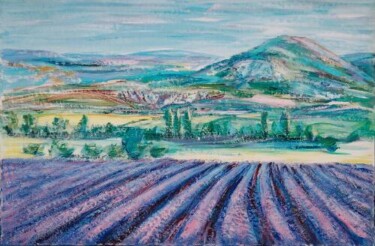 Painting titled "champs de lavande e…" by André Gueydon, Original Artwork, Oil