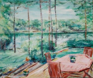 Painting titled "terrasse au bord de…" by André Gueydon, Original Artwork, Oil