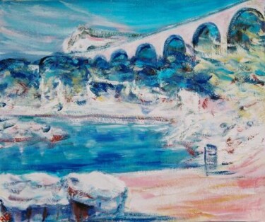 Peinture intitulée "plage de l'estaque" par André Gueydon, Œuvre d'art originale, Huile
