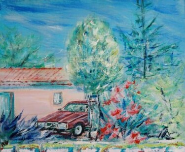 Peinture intitulée "près du garage la f…" par André Gueydon, Œuvre d'art originale, Huile