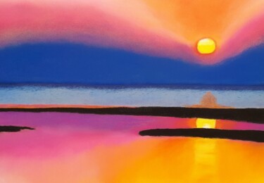 Peinture intitulée "Couché de soleil" par André Julien, Œuvre d'art originale, Pastel