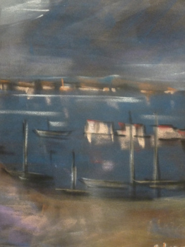 Painting titled "Nocture sur Bouzigu…" by Trezal, Original Artwork, Pastel
